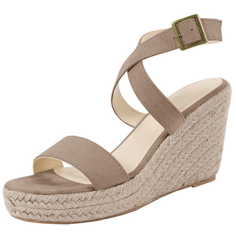 Coutgo Womens Wedge Platform Espadrille Cross Ankle Strap Slingback Open Toe Summer High Heel Casual Sandals - Image 3